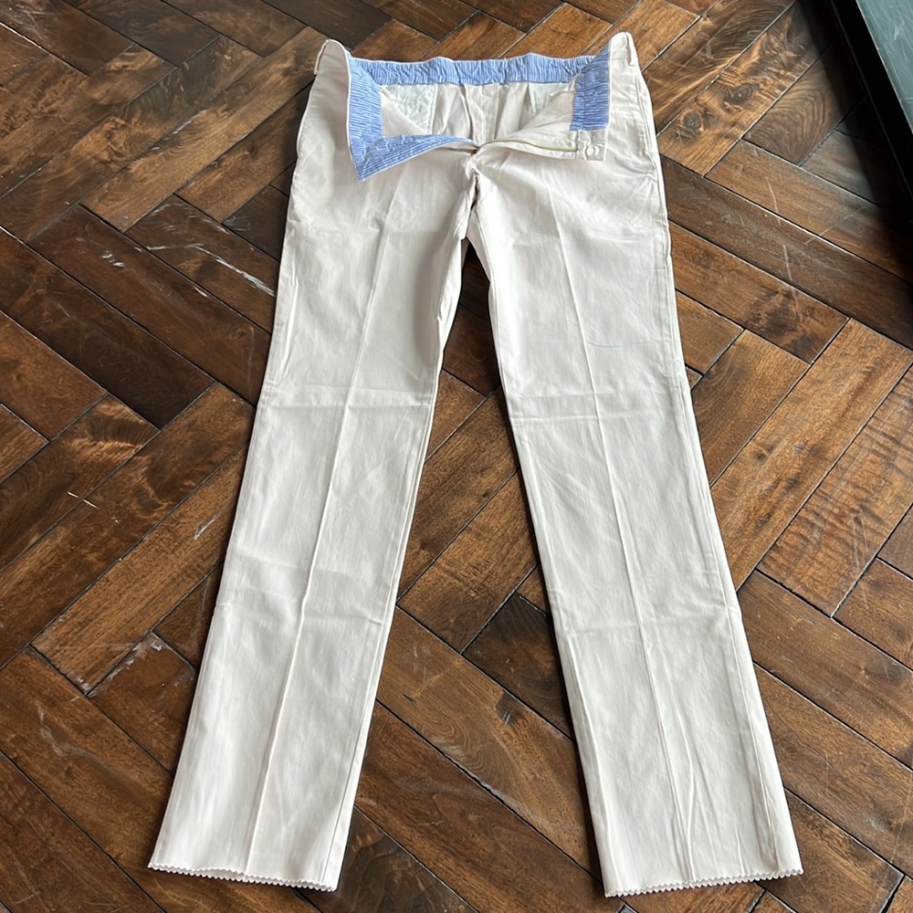 Frank’s made in USA stone color plain front trim fit unhemmed long inseam pants